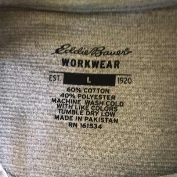 Eddie Bauer Workwear LS Thermal Knit Henley Gray Sz. L Stain Resistant Casual - Picture 3 of 7